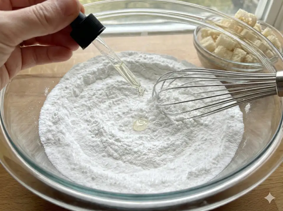 Adding essential oils and carrier oil to the bath bomb mixture