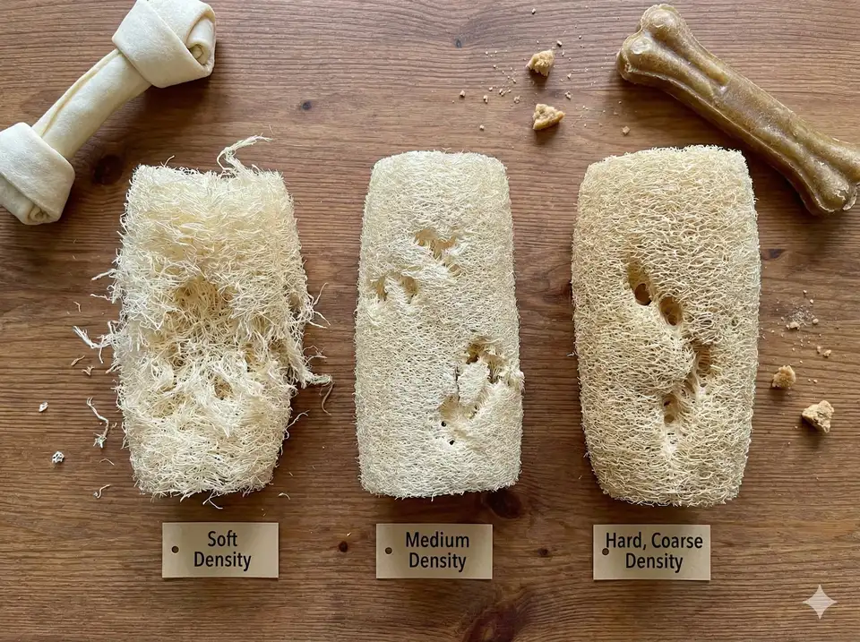 Choosing firm dense loofah for long-lasting pet toys