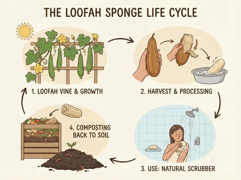 Diagram showing loofah's complete biodegradable cycle