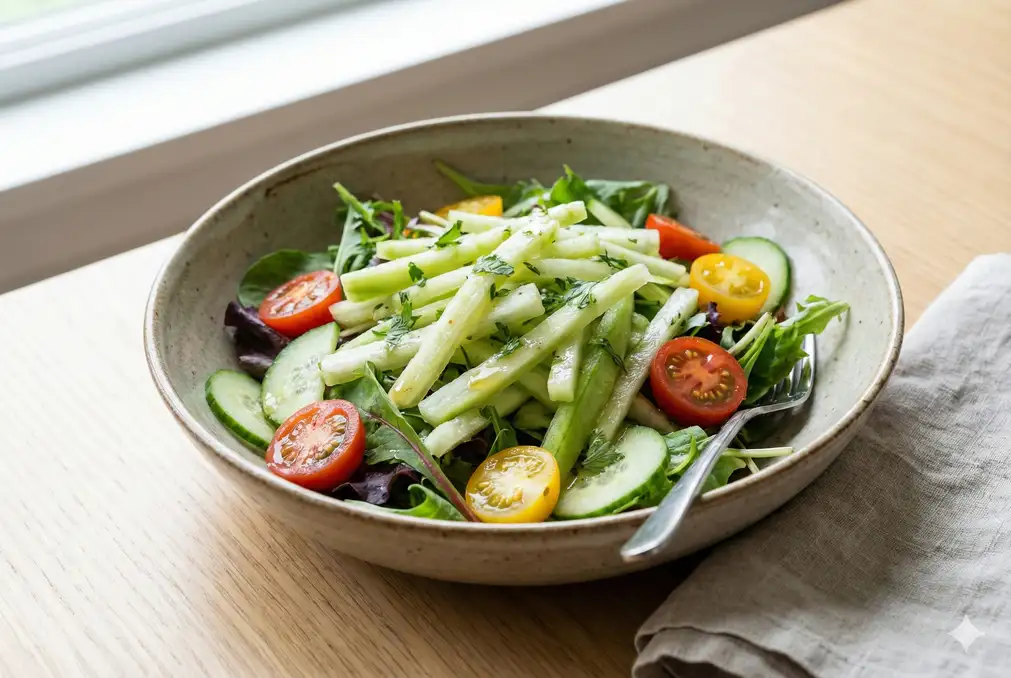 Fresh luffa salad with light dressing for weight management