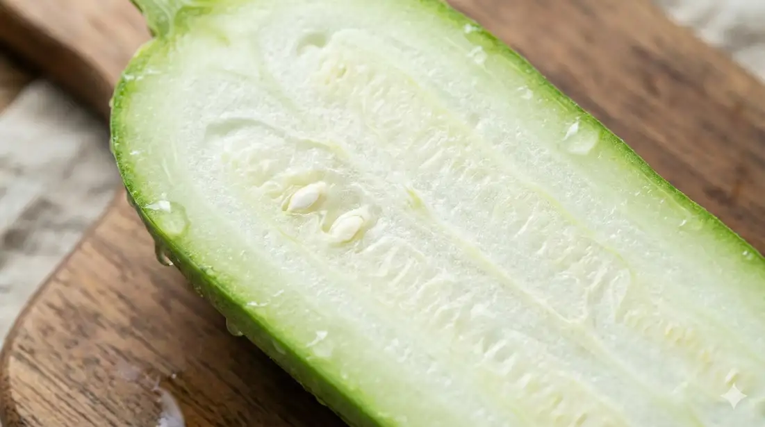 Fresh young luffa gourd cross-section showing tender edible flesh
