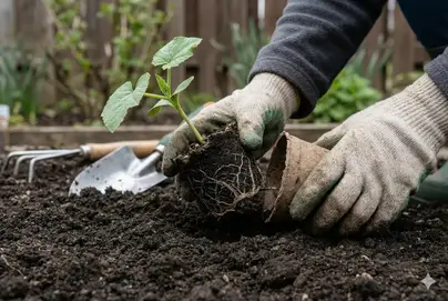 Transplanting hardened loofah seedlings in cold climate garden