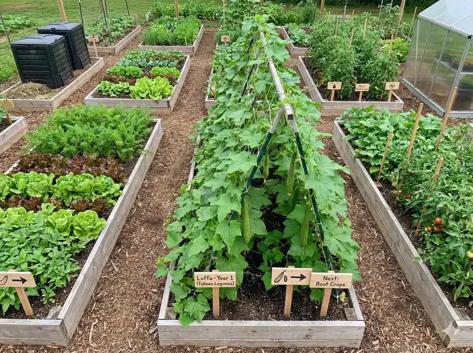 Planning crop rotation for organic loofah garden