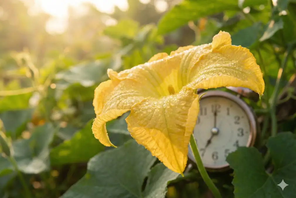 Loofah flower opening in early morning - the best time to pollinate