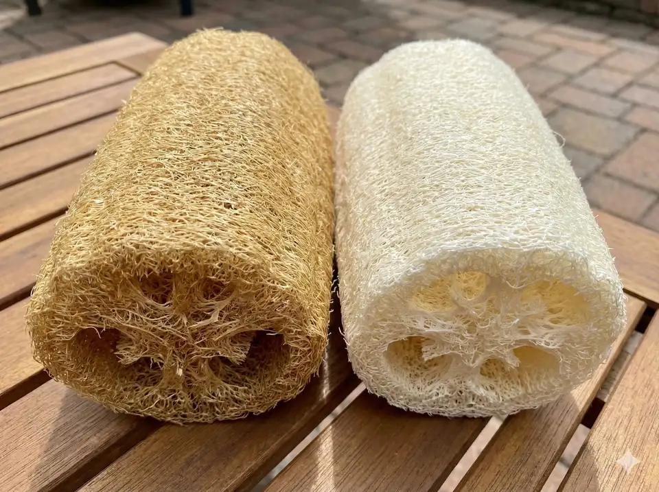 Loofah before and after natural bleaching
