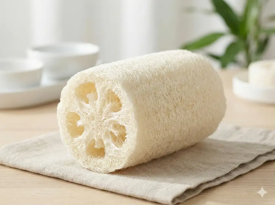 Final result of sun bleached white loofah sponge
