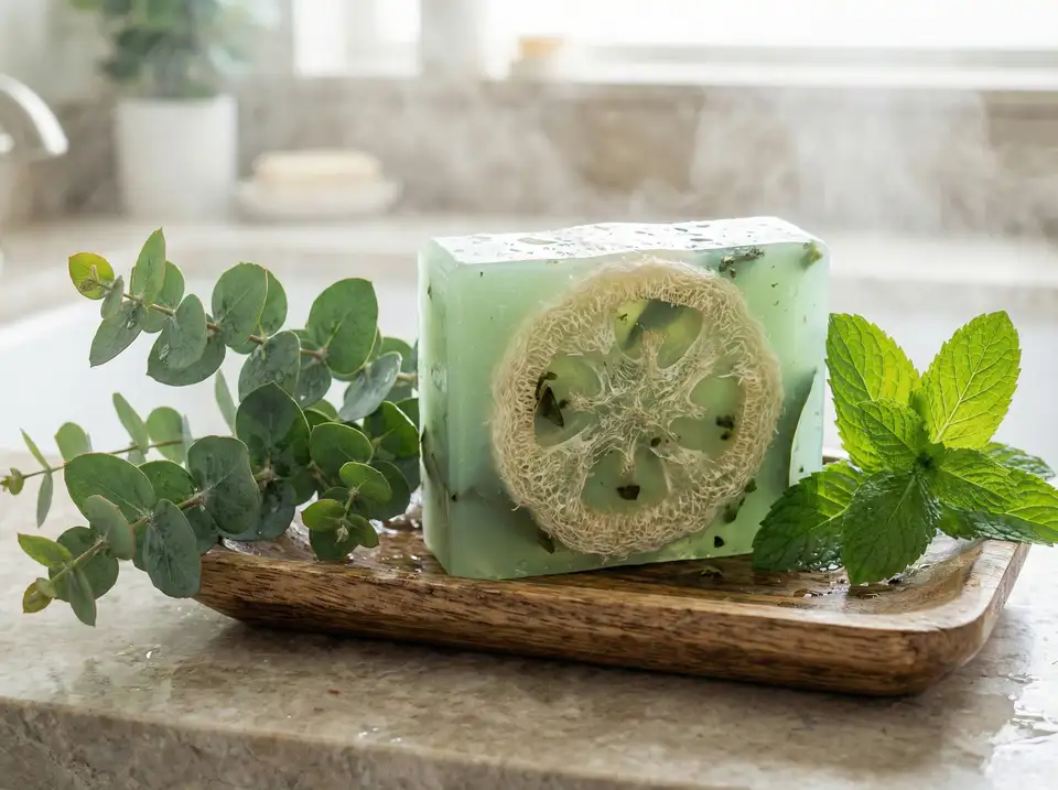 Cooling eucalyptus mint loofah soap bar for refreshing bathing
