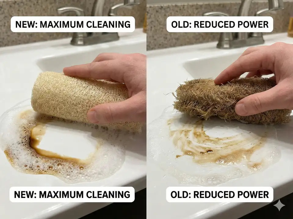 New loofah vs old loofah scrubbing effectiveness demonstration