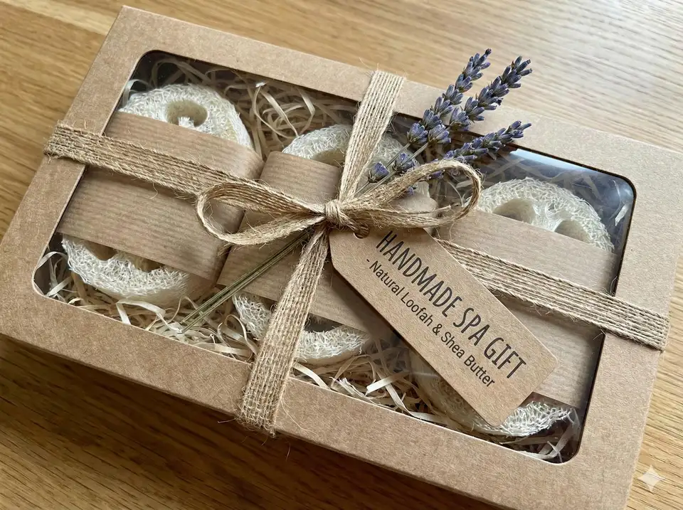 Beautifully packaged loofah soap bar gift set