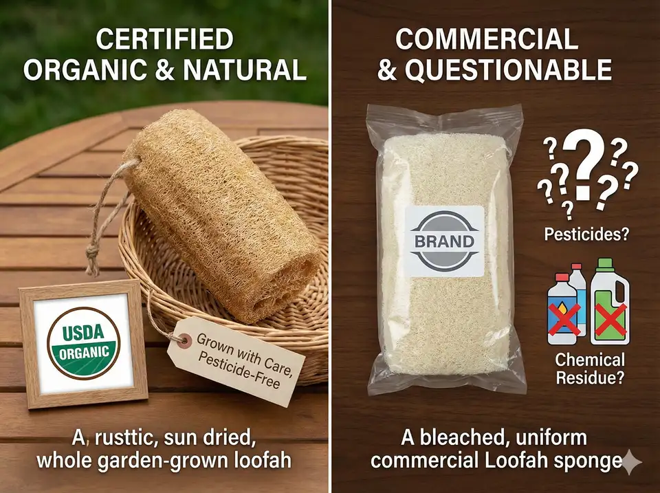 Organic homegrown loofah vs commercial with unknown chemical treatment
