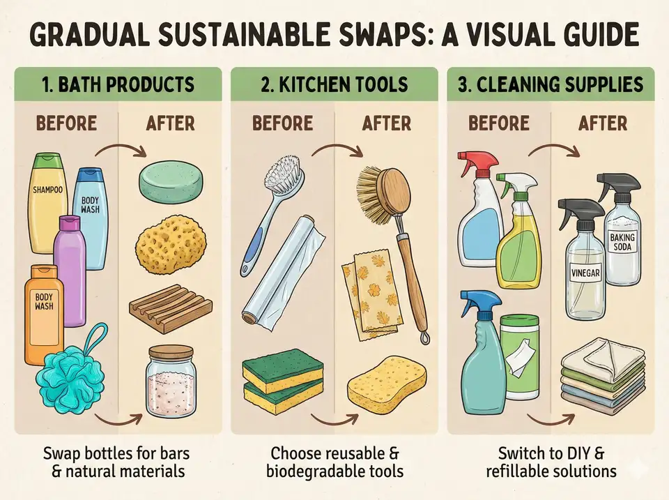 Step-by-step guide to replacing plastic products with loofah